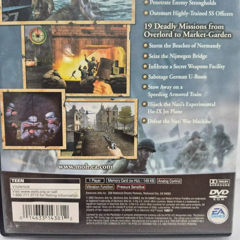Sony PS2 Medal Of Honor Frontline PlayStation 2 Game EA Games Rated T